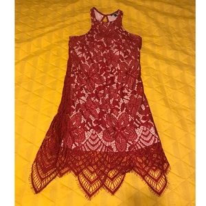 Express Red Fringe Mini Dress